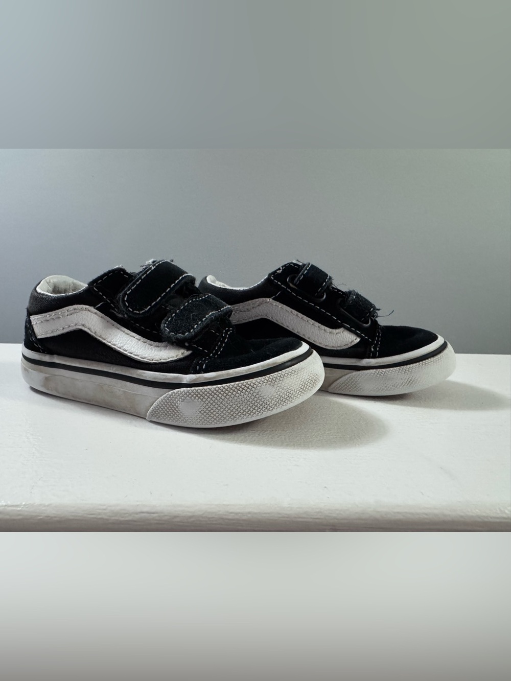 Kids Black and White Vans Velcro Casual Sneakers